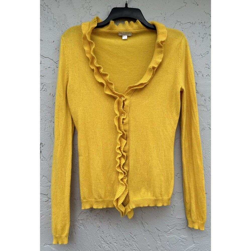 Garnet Hill  Women's Yellow Button Up  Ruffle Long Sleeve  Cashmere SZ XS